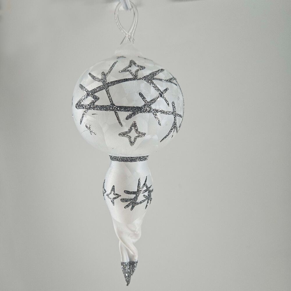 KOMOZJA Poland blown glass white silver finial Christmas Ornament